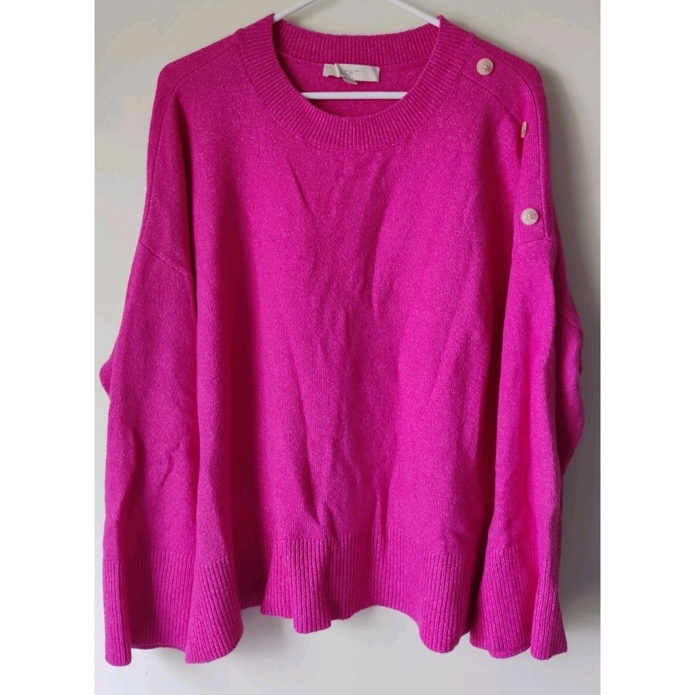 Loft‎ Women's 3-Button Shoulder Sweater Pink Cotton Blend Oversized Size XXL